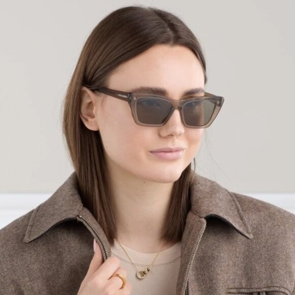 NEW SL276 MICA 043 SAINT LAURENT WOMEN BROWN SQUARE SL 276 MICA 043 SUNGLASSES - Picture 1 of 10